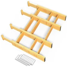 SpaceAid Bamboo Drawer Dividers with Inserts and Labels Kitchen Adjustable Drawe