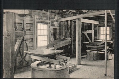 STRATFORD HALL,  WESTMORELAND COUNTY ~ GRIST MILL INTERIOR * UNPOSTED LITHOGRAPH