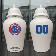 Ceramic Large Urn   Buffalo Bills Football Theme, Custom Text  Number