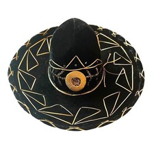 Authentic Kid's Mexican Black  Gold Sombrero Hat Detailed Embroidery  Sequins