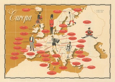 Weltwährungen Europa Bildhafte US$ Wechselkurskarte Markt & Offiziell 1958
