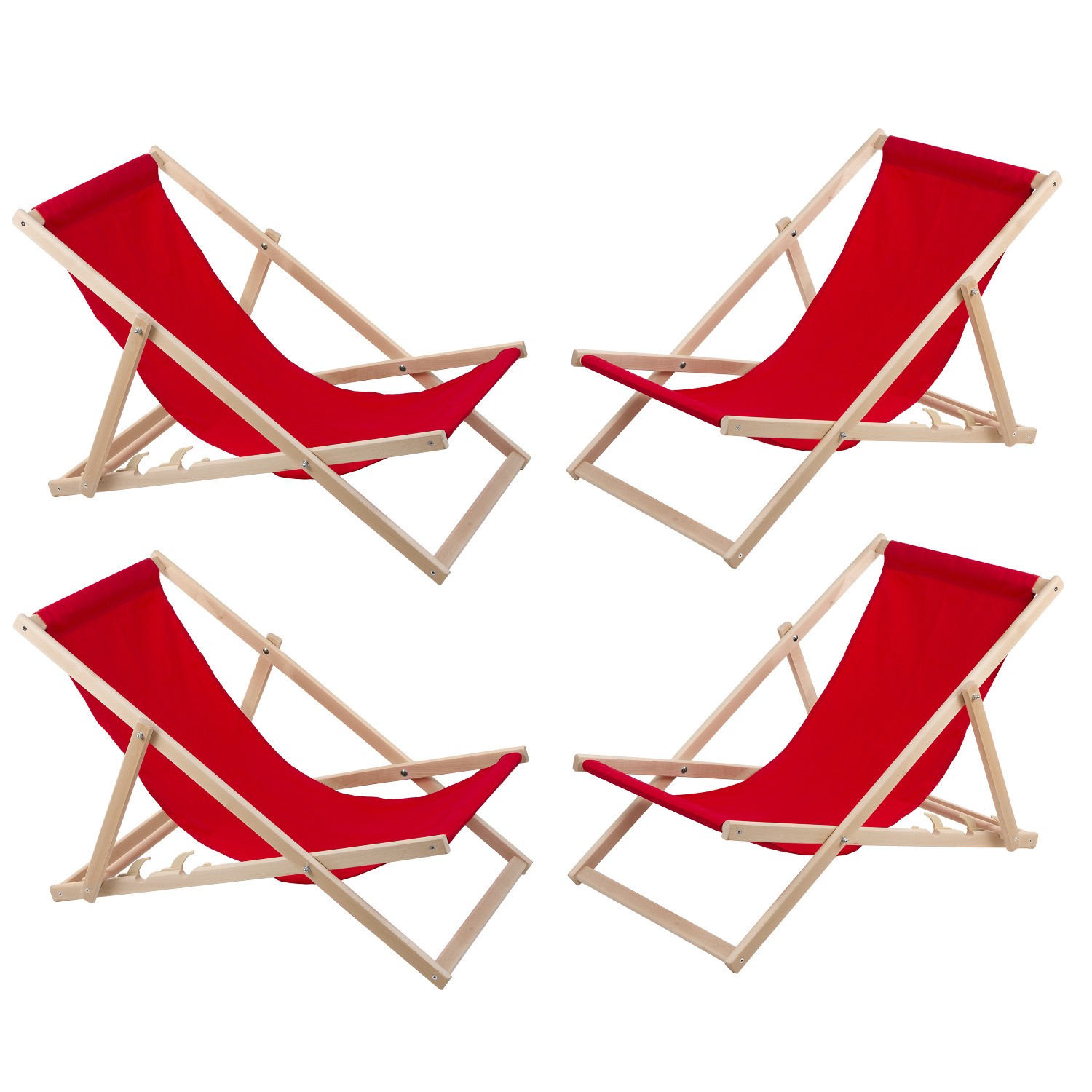Chaises longues Woodok rouge d'architecte en bois de hêtre WM-001