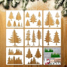 Multi-Style Pine Tree Stencils 8 Piece Set - 6x6 Inch for Festive DIY Projects