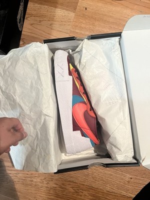 KAWS SACI Nike Blazer Low '77 Jumbo Sneakers Red/Blue Multi-Color Swoosh Design