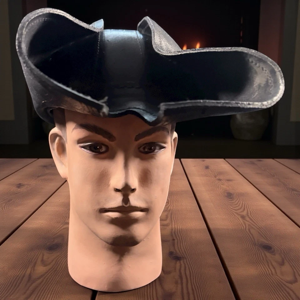 Heavy Genuine Leather Tricorn Pirate Hat Handmade LARP Adjustable - Image 2 of 4