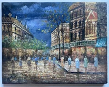 Vintage 50s 60s Original Oil Painting Paris France Street Scene Town City Signed