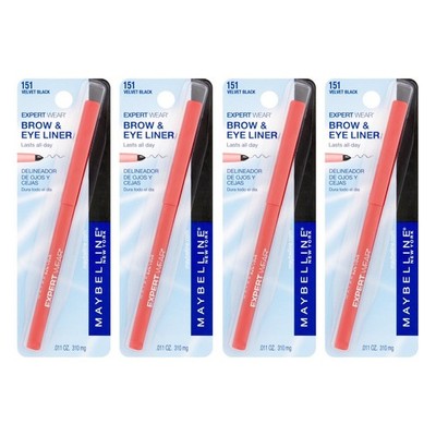 Maybelline ExpertWear Brow and Eyeliner Pencil, Velvet Black, 4 Pack