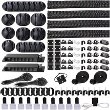 302PCS Cable Management Kit 4 Cable Sleeve,45Cable Clips,11Cable Black