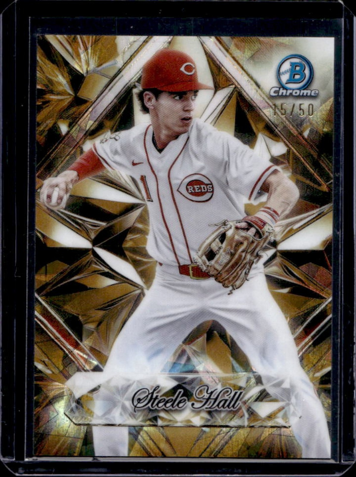 2025 Bowman Draft Sapphire Steele Hall Selection Gold Refractor #/50 Reds