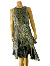 VINCE CAMUTO Dress A Line tiered size 4 black gray brass asymetrical hem NWT