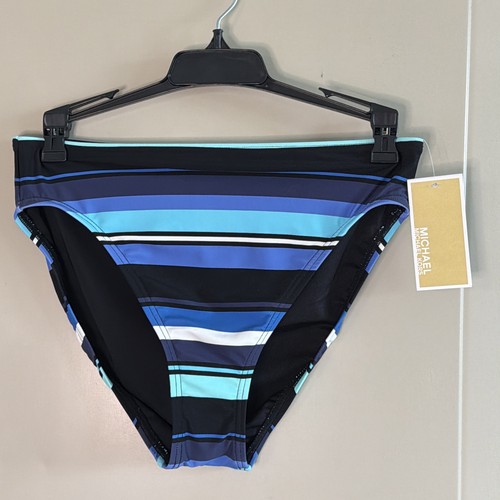 Michael Kors Women’s Swim Black and Blue Tone Stripe Swim Bottoms Size M NWT