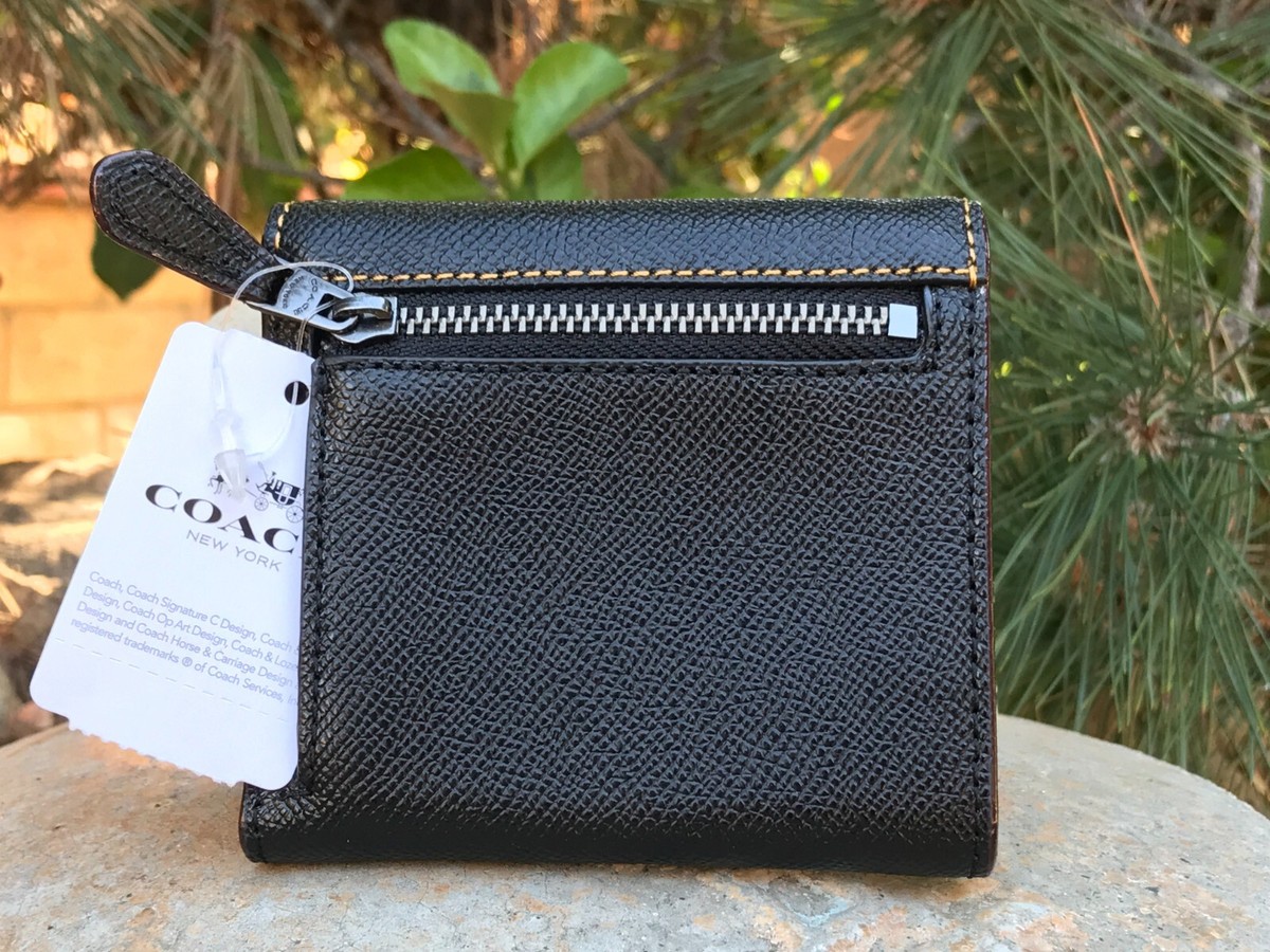 COACH F22730/F22733 textured leather snap closure wallet black