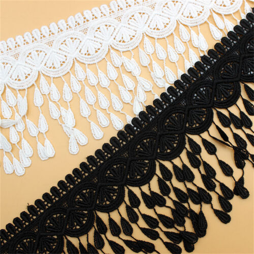1 yard Silk Net Lace Trim Riboon DIY Clothing Sewing Tassel Wedding Dress Crafts - Foto 1 di 15