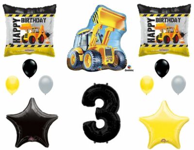 12pc CONSTRUCTION BALLOONS 3rd THIRD birthday TRACTOR party FAVORS truck farm 