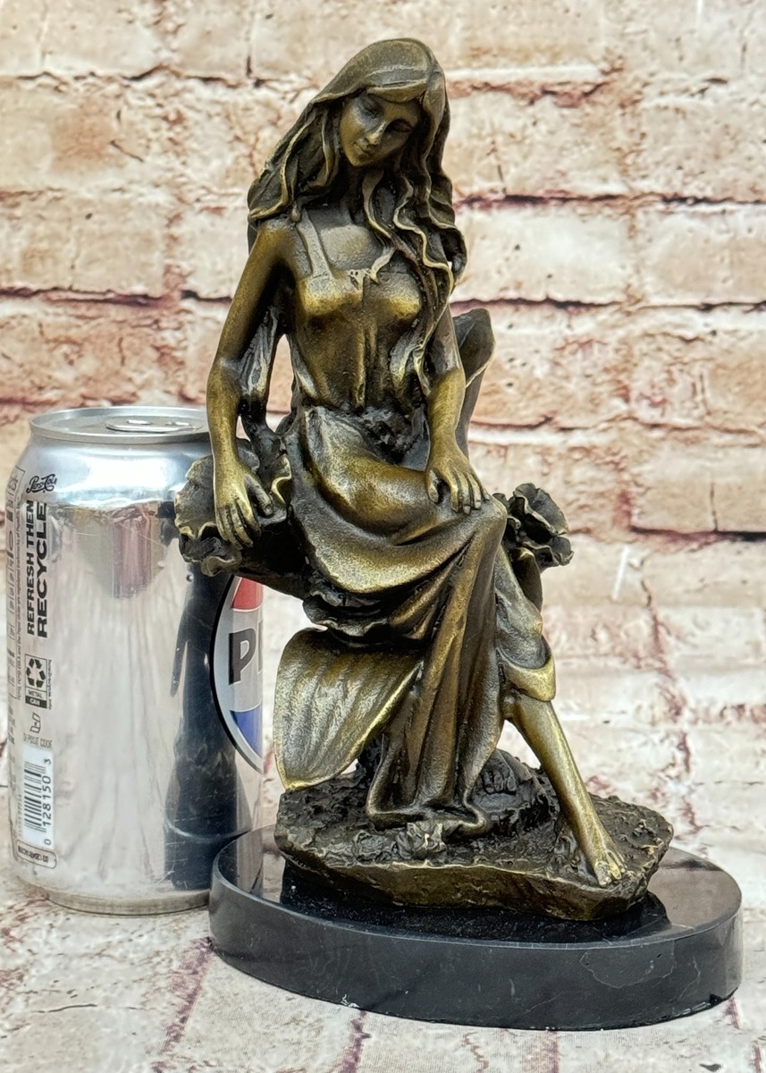 SIGNED ORIGINAL NUDE GIRL DRAPED OVER TULIP BRONZE SCULPTURE