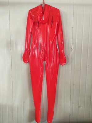 Latex Rubber Catsuit Rot Gummi Cosplay Sexy Bodysuit Handmade Zipper Cozy Suit