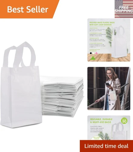Waterproof Frosted Gift Bags with Handles - 6"x3"x9" 50 Pack for Small Business