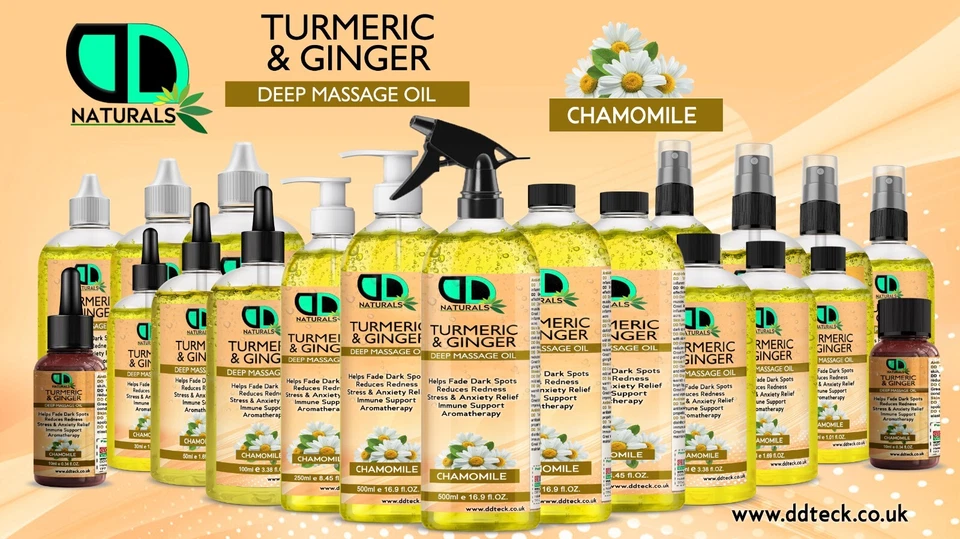 DD TECK Kurkuma & Ingwer Tiefenmassageöl - Kamille angereichert - Stress & Angst Relief