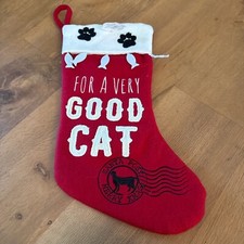 Christmas Stocking FOR A VERY GOOD CAT Red Felt White Cuff Fish Tassels Holiday
