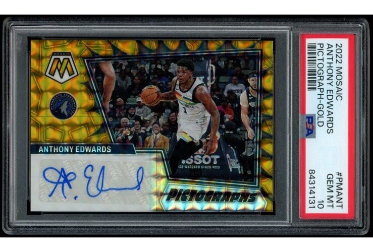 2022 Panini Mosaic Anthony Edwards Gold Prizm Auto #2/10 Psa 10 Lo