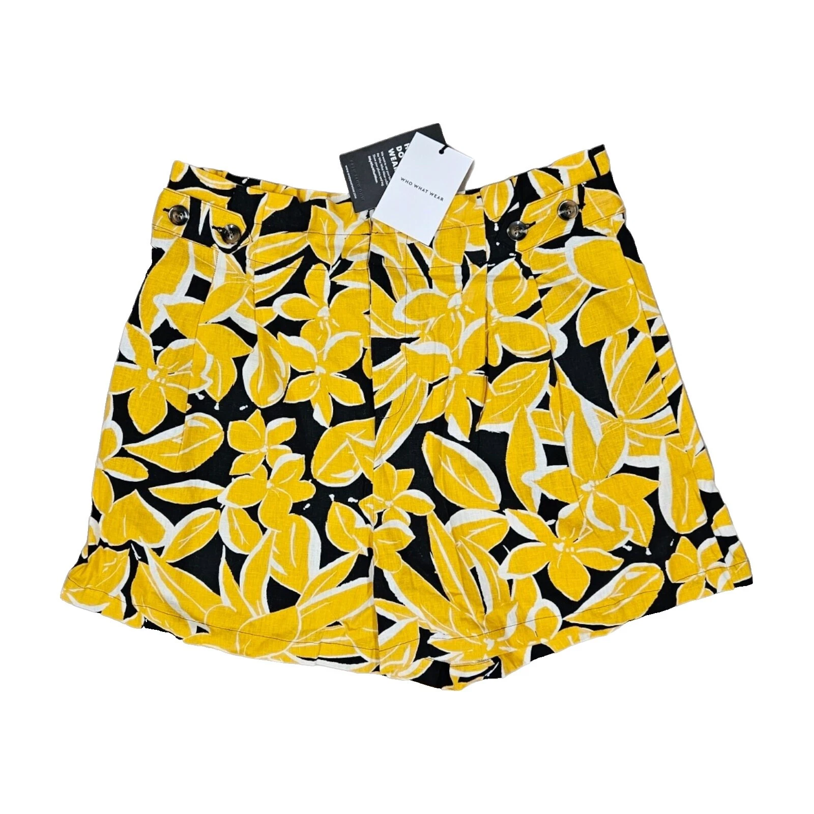 Mezcla de lino Pantalones Cortos Floral Negro para Mujeres