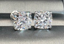 4.00 Cushion E VS1 Lab Grown Diamond Studs IGI Certified 14k White Gold Screw