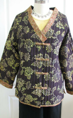 LA Blend Reversible ARTISAN Batik ASIAN Kimono Jacket Coffee/Gold - NEW - Medium