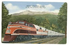 Postcard Railroad Rocky Mountain Rocket Foot Pikes Peak CO 