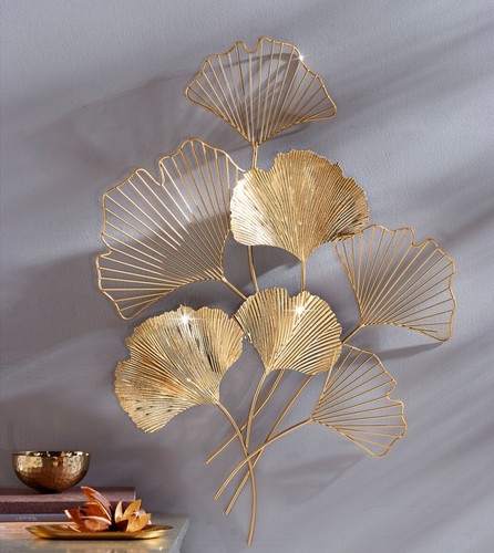 XXL Wanddeko golden Gingko Wandbild Blätter Design 3D Deko Wand Metall