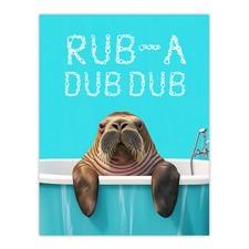 Walrus in Bathtub Bath Time Rub A Dub Funny Wall Art Poster Print
