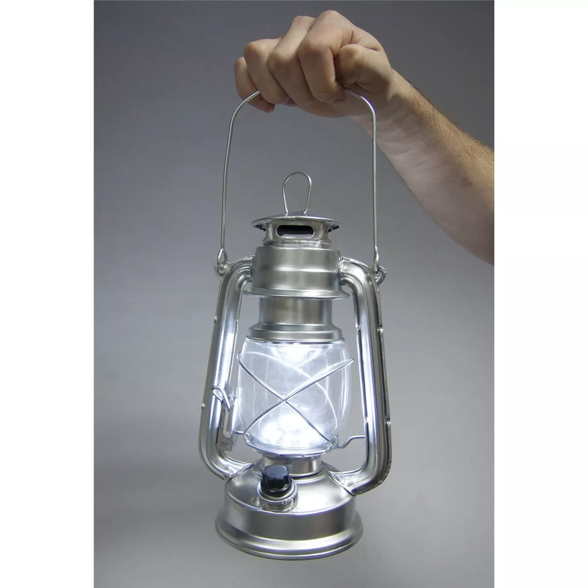 Silver 15 LED Hurricane Lamp Camping Torch Dimmable Lantern Glass Fishing