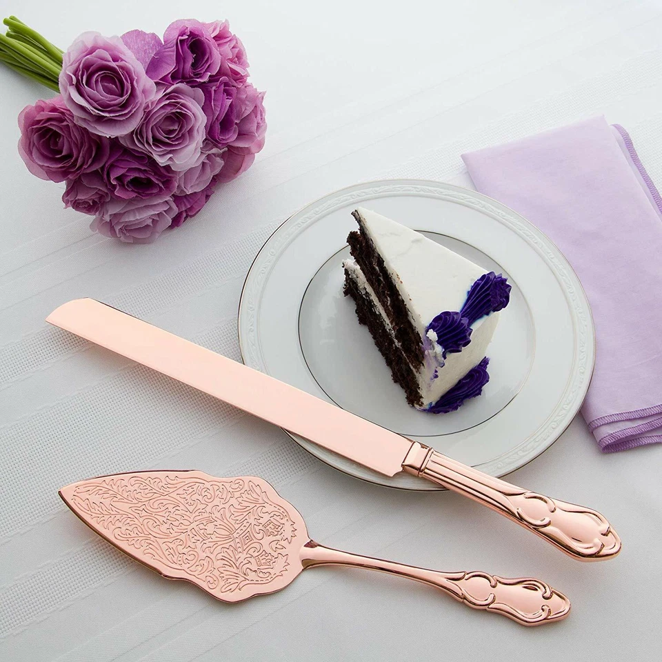 Set di coltelli e servitori per torte, set da taglio per torte per matrimonio (oro rosa) - Immagine 4 di 4