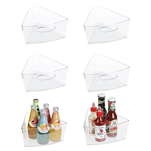 Plastic Transparent Lazy Susan Organizers Kitchen Cabinet Storage Bins, 6 Pack