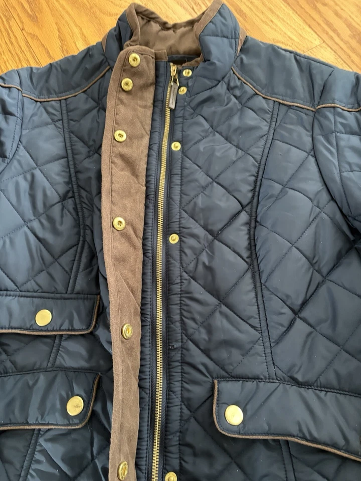 Chaqueta acolchada con ribete de gamuza abrigo de caza marca hippie talla mediana azul marino Foto 4 de 4