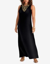 Denim 24/7 Plus Size Black Gold Ultra Smooth Print Maxi Dress Size L(18/20)