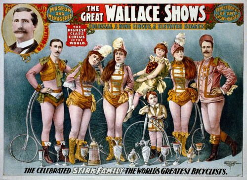 Stampa poster circo biciclette The Great Wallace 1898b 17 x 11 stampa giclee - Foto 1 di 1
