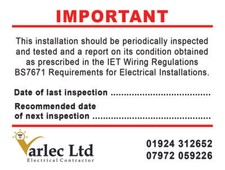 Electrical Inspection Periodic Test Labels/Stickers 100mmx80mm X 100