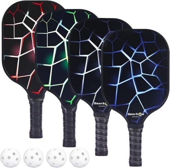 4-Pack Lightweight Graphite Pickleball Paddles with Fiber Face & Polymer Core