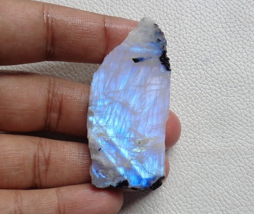 110.00 Ct NATURAL RAINBOW MOONSTONE ROUGH SLICE FANCY SHAPE 60X27X7 GEMSTONE