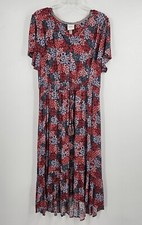 Knox Rose High Low Hem Pink Blue Floral Smocked Waist Button Front Boho Dress 1X