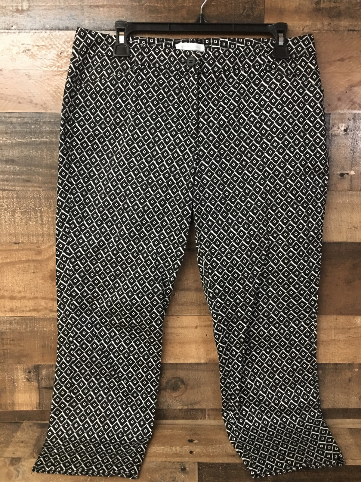 New York & Company Capris Pants Women 8 Black Geometric Career Casual Stretch