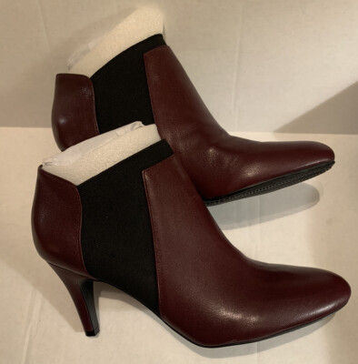 Isaac Mizrahi Viviana Womens Bordeaux Wine Leather&Stretch Ankle Booties  Sz12M