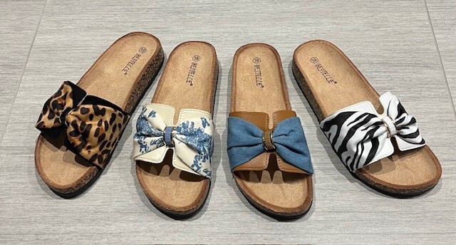 Cork Leopard Bow Sandals Ladies Leopard Zebra Animal Denim Bow