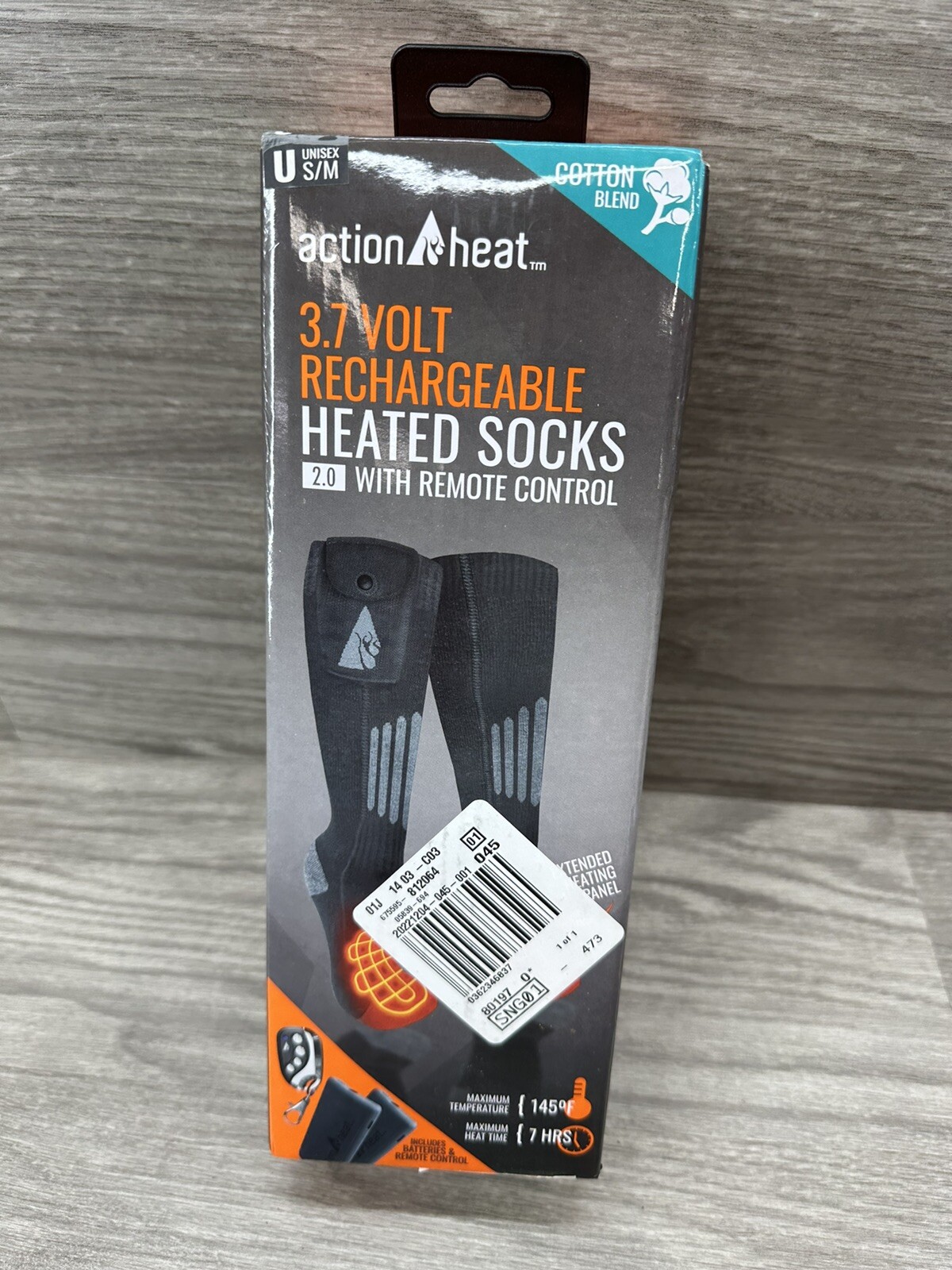 ActionHeat Cotton Blend 3.7V Rechargeable Heated Socks with Remote - S ...