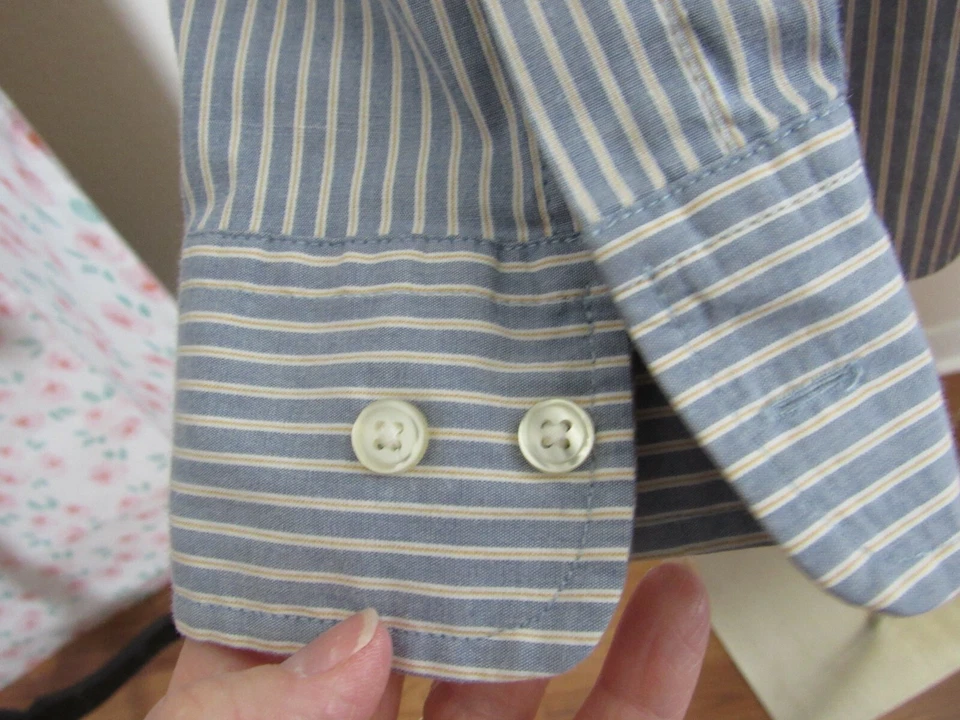 SONOMA, MEN'S BLUE/WHITE COTTON BL LONG SLEEVED STRIPED SHIRT W/POCKET, SIZE L - Image 4 of 4