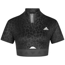 Adidas Women's Hyperglam Zip Crop Top Tee, Multicolor/Carbon