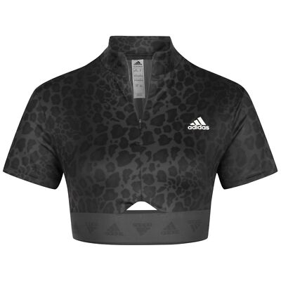 Adidas Women's Hyperglam Zip Crop Top Tee, Multicolor/Carbon