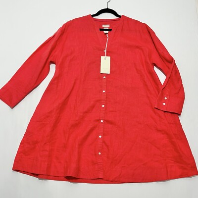 NWT Joie Red Linen V-Neck Button Up Shirt Dress Oversize w/ Pockets Size XL  | eBay