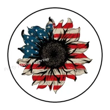 30 FLAG SUNFLOWER PATRIOTIC ENVELOPE SEALS LABELS STICKERS PARTY FAVORS 1.5" 