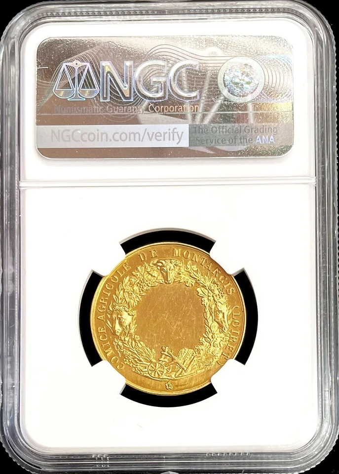 VINTAGE GOLD LOIRET FRANCE AGRICULTURE 28mm NGC MS 64 MEDAL - Image 2 of 2